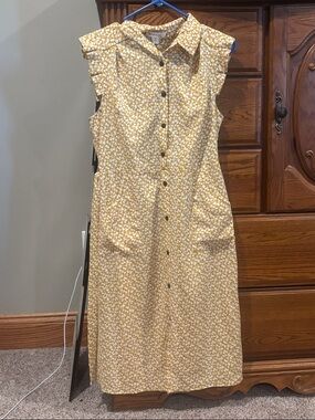 Monteau Yellow Floral Button-Front Midi Dress